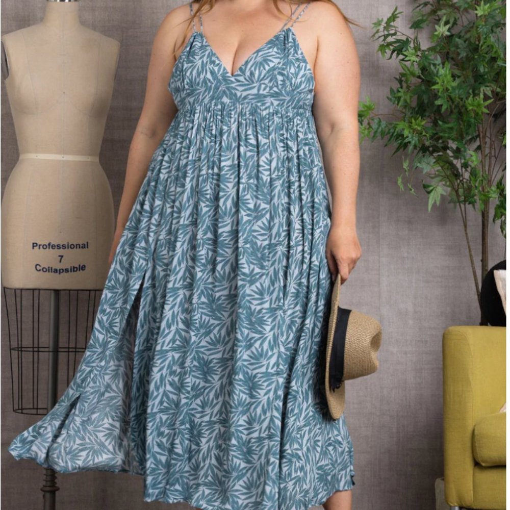 👗 CASUAL LEAF PLUS SIZE MAXI DRESS SEAFOAM GREEN